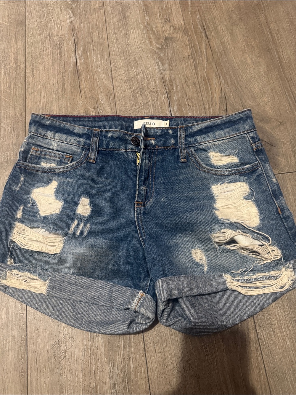 Cello Distressed Rolled-Cuff Denim Shorts - Blue